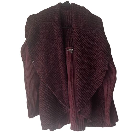 Lisa Rinna Collection Women Large Red Maroon Wrap Cardigan Chunky Sweater - Picture 2 of 10